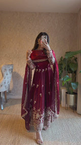 Designer Fendy Silk Anarkali Suit Set