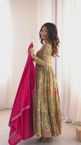 Heavy Roman Shimmer Silk Anarkali Suit