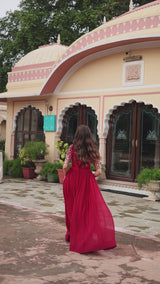 Faux Blooming Embroidered Party Wear Gown