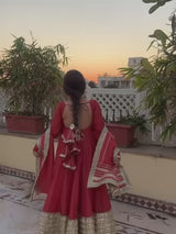 Chinon Silk Orange Anarkali Gown Set