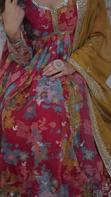 Digital Printed Russian Silk Gown Kurta Set