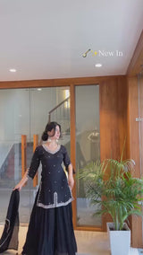 Embroidered Fox Georgette Kurti Set with Organza Dupatta