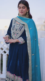 Velvet Embroidered Festival Wear Kurta Set
