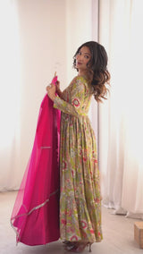 Premium Roman Silk Chanderi Anarkali Set