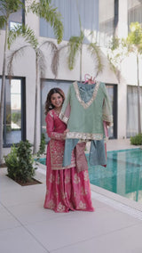 Designer Mirror Work Top & Pant Set with Batwa