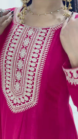 Premium Vichitra Silk Full Kali Embroidered Anarkali Gown
